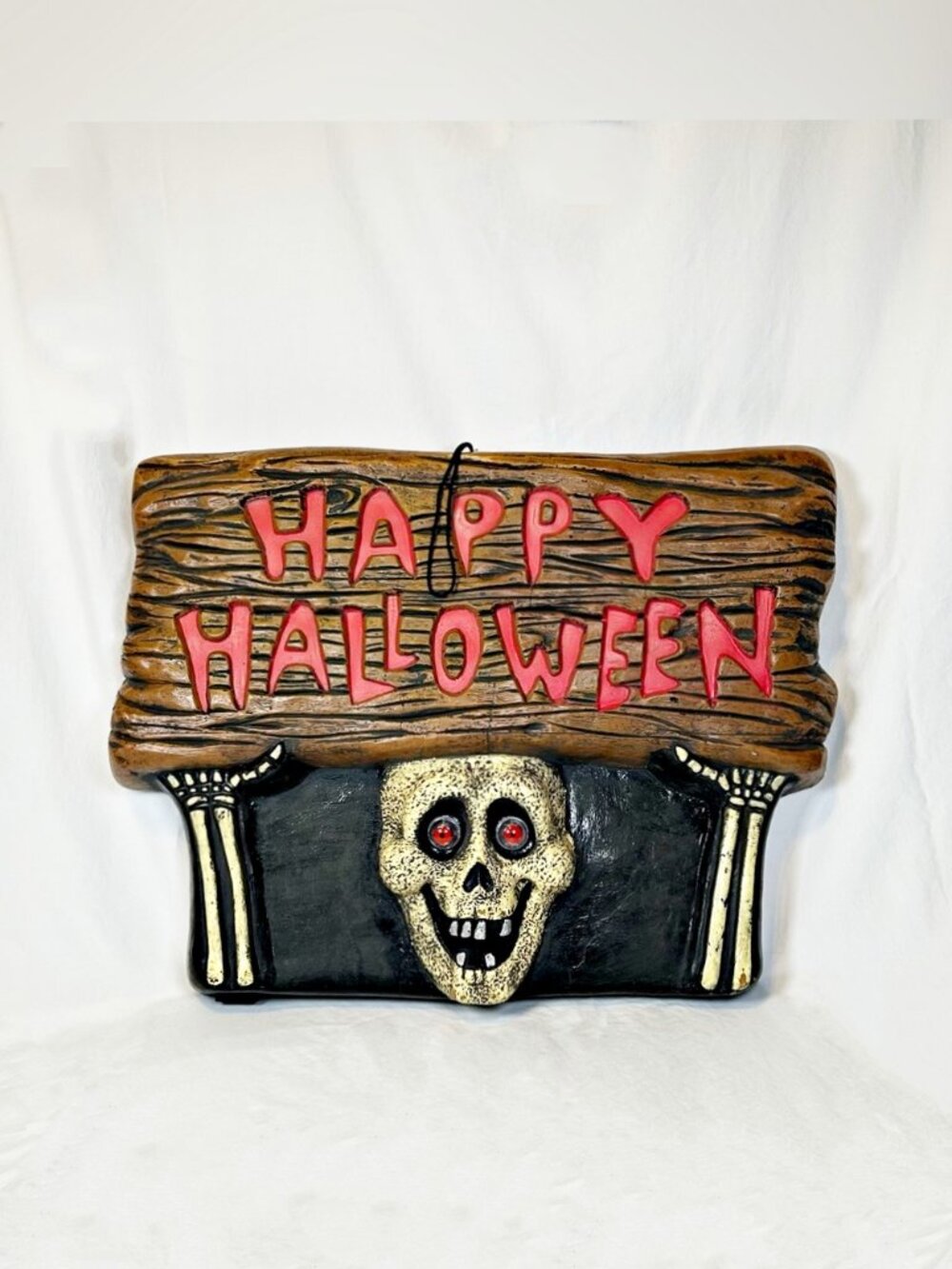 Vintage Paper Magic Group Plastic Blinking Blow Mold Happy Halloween Skull Sign